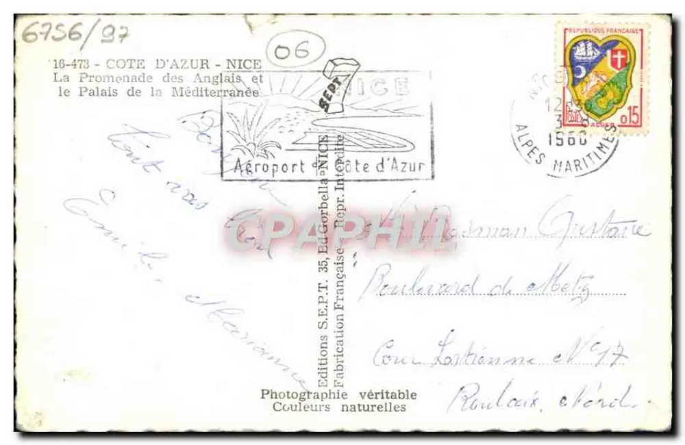 La Promenade des Anglais und das Palais de la Méditerranée — Nice — Éditions S.E.P.T. Française - Rückseite
