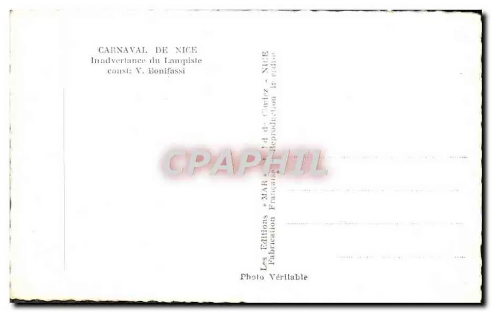 Carnaval de Nice — Inadvertance du Lampiste — Éditions V. Bonifassi - Verso