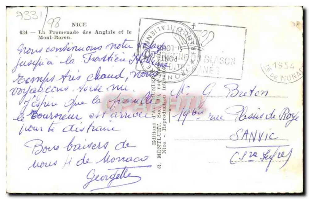 Die Promenade des Anglais und der Mont-Boron — Nice — Éditions G. Montluët, n° 634 - Rückseite
