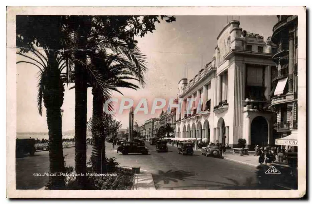 Nice - Palais de la Méditerranée — Ansicht der Straße mit Palmen und alten Autos, Verlag C.A.P. n°430 - Vorderseite