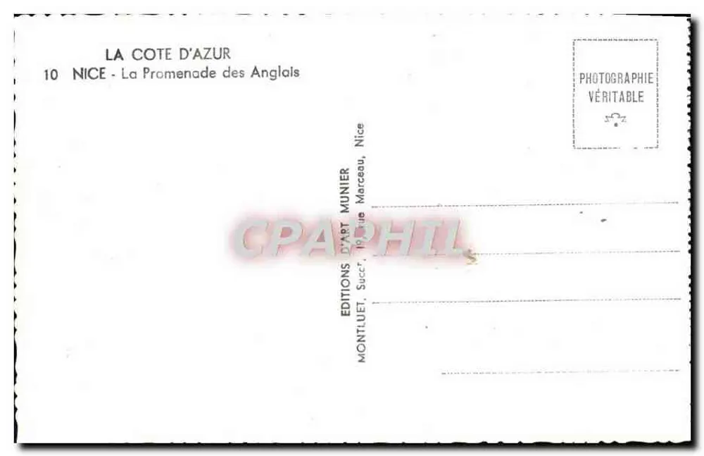 Nice — Promenada Anglików — Éditions d'Art Munier, n°10 - Rewers