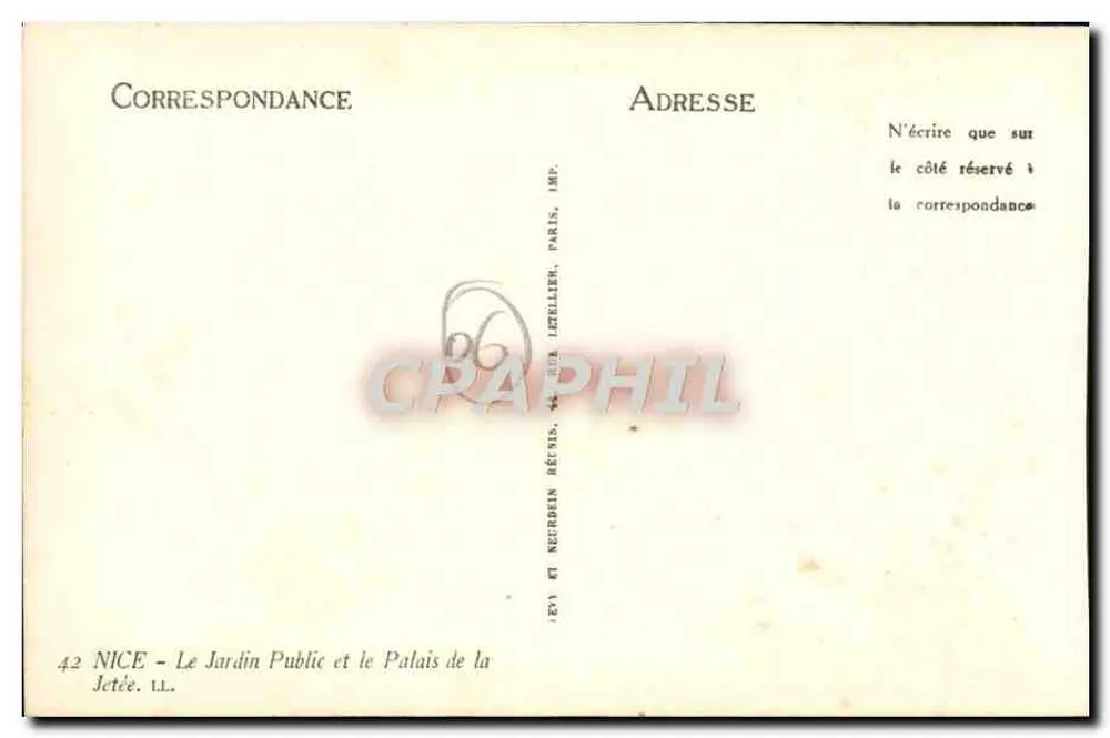 Nice — Der Öffentliche Garten und das Palais der Mole — Imp. Neudhain & Cie, Paris - Rückseite