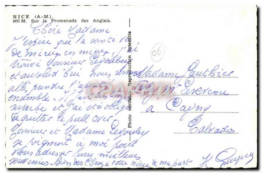 Nice — Promenade dos Ingleses — editor 'Crapaphil' n°603 - Verso