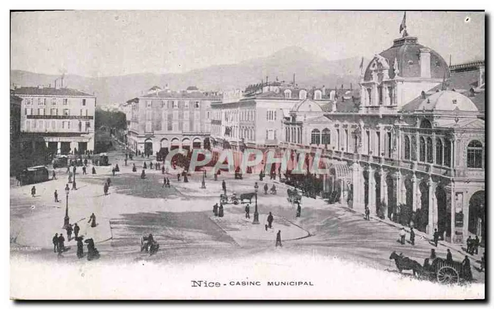 Nice - CASINC MUNICIPAL — vista da praça com edifícios e passeio — editor não visível - Frente