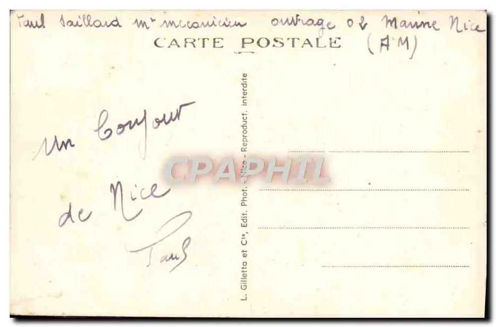 Nice — Cachoeira do Castelo — L. Gilletta e Cie, Nice, n°64 - Verso