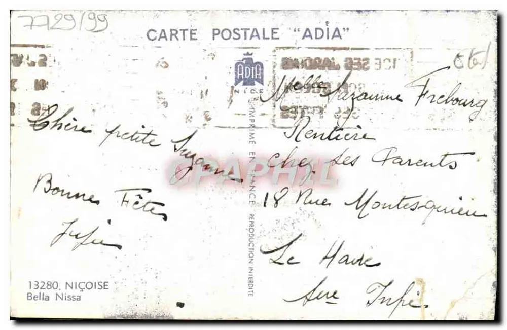 Petite fille avec parapluie — scène de jardin — éditeur ADIA, n° 7729/99 - Rückseite