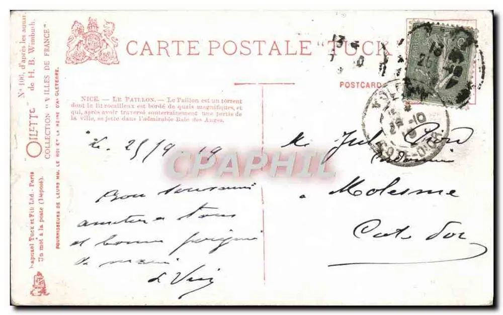 O Patillon em Nice — vista pitoresca — OILLETTE TUCK & FILS, Paris - Verso