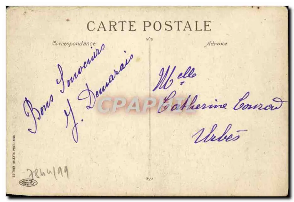 Côte d'Azur à vol d'aéroplane, de Nice à Menton — Édition Billetta, Nice, n°1 - Verso