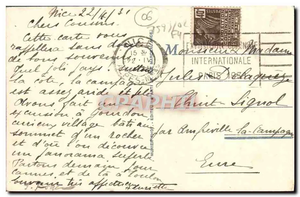 Nice — Promenade des Anglais und Nouveaux Jardins — R. M. - Rückseite
