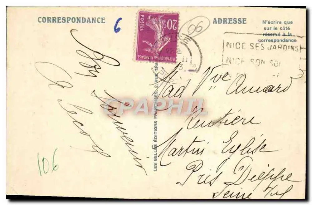 Nizza — Tuin Albert I en de Molen — Uitgave Les Belles Éditions Françaises, n°292 - Achterkant