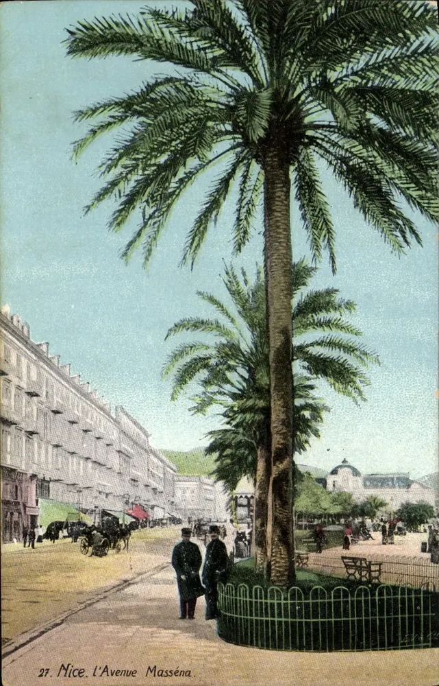 Nice. A Avenida Masséna — vista de palmeira e passeio — editor L. V. C. n°27 - Frente