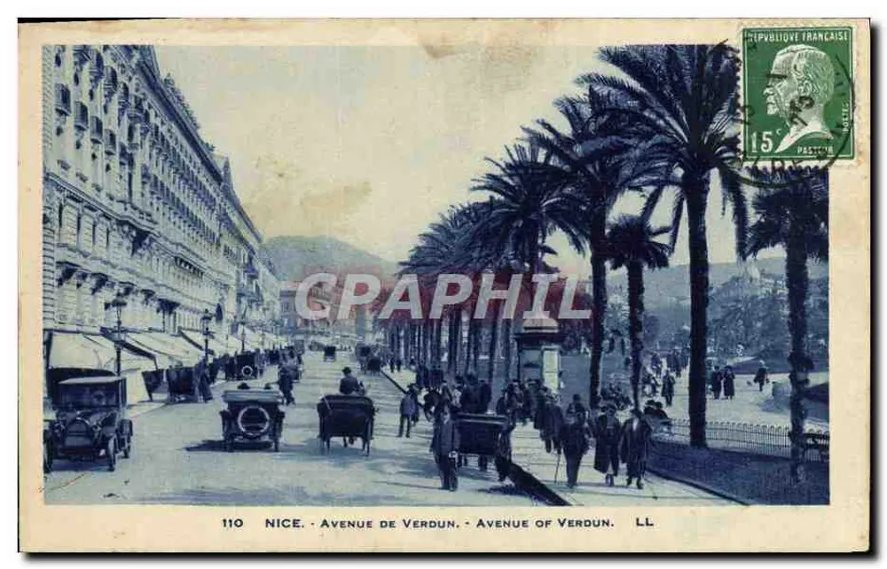 Nice - Avenida de Verdun — vista da promenade cercada por palmeiras — editor LL, n° 110 - Frente