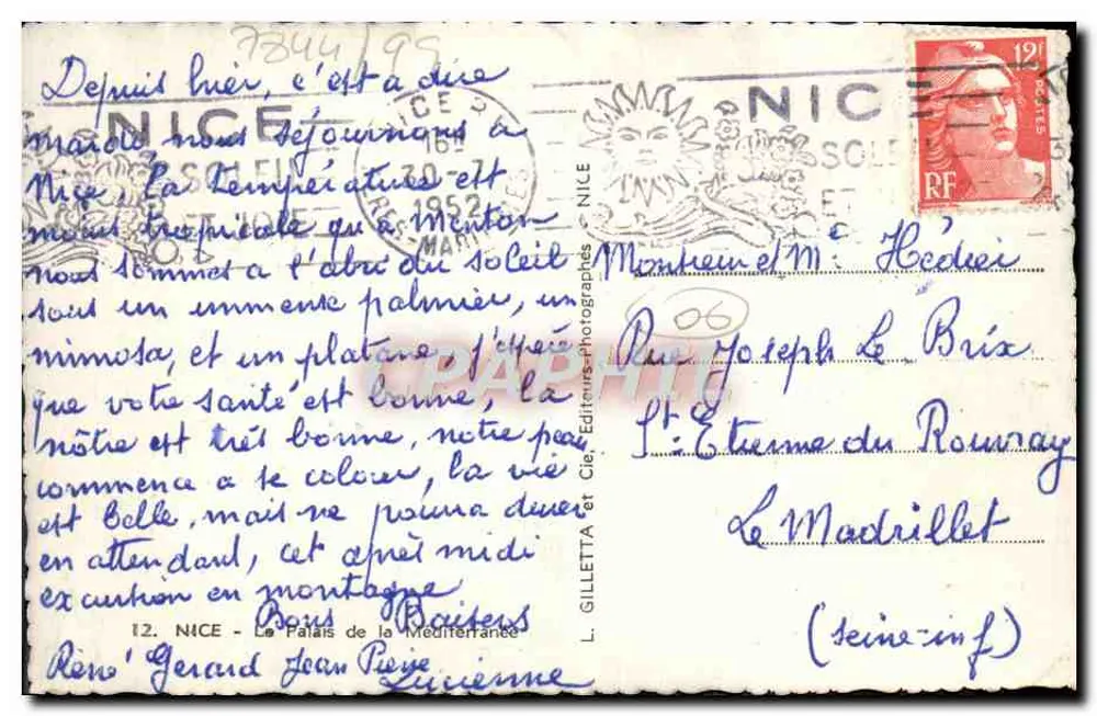 Nice — Avenue des Anglais — L. Gilletta e Cie, Editores-Fotógrafos, n°12 - Verso