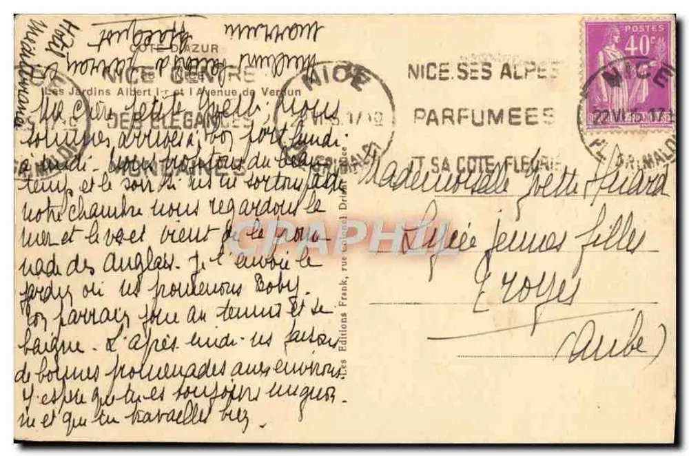 Ansicht von Nice — Les Jardins Albert — Frank Editions, Colonel Drinker Straße - Rückseite