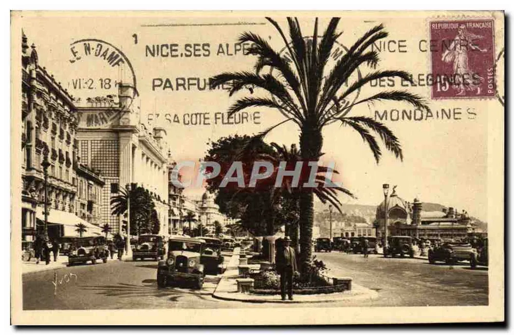 Nice, ses Alpes et sa côte fleurie — vue de la Promenade des Anglais avec palmier central — éditeur : LA DOUCE FRANCE, n°427 - Frente