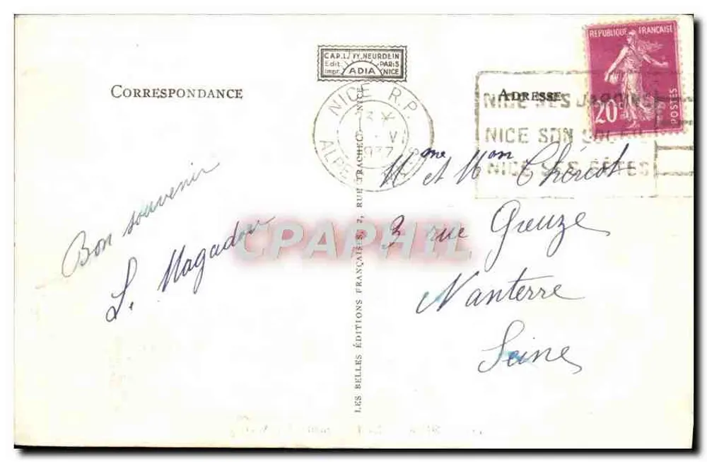 NICE — A Promenade dos Ingleses — Editor CAP.LI TY. NEURDEIN, n°421 - Verso