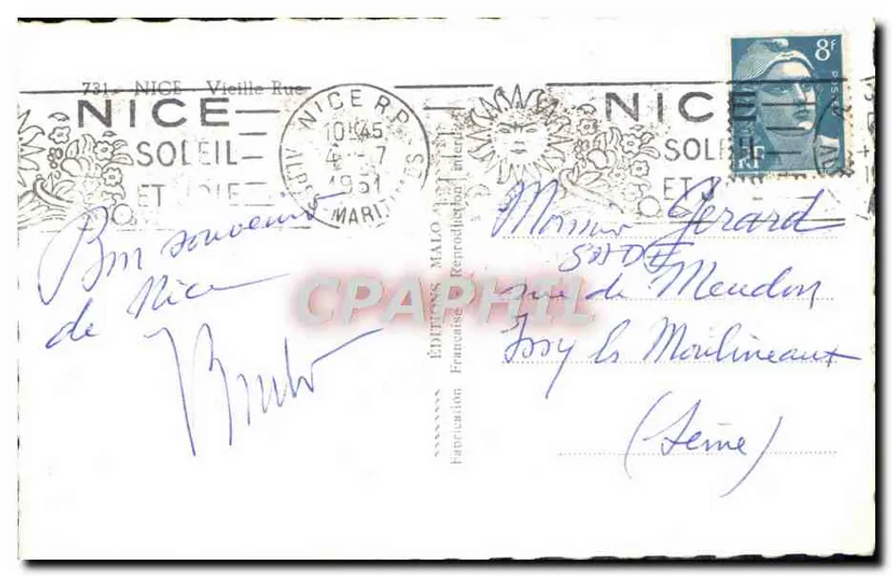 Ruela estreita em Nice — vista da Vieille Rue — Edições Française Retrodiphil - Verso