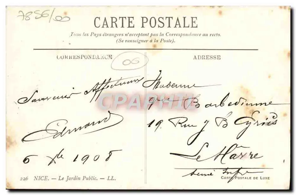 Jardim Público — Nice — Carta postal de luxo - Verso