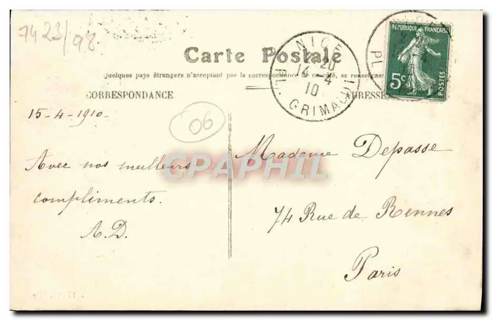 Nizza — Het Paillon en de Brug Barla — Ed. Frantz Téa, n°44 - Achterkant