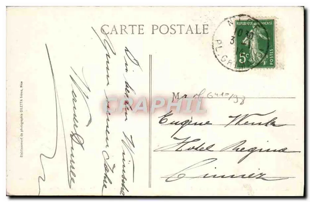 Hôtel Negresco — Le Hall — Éditeur Giletta frères, Nice - Verso