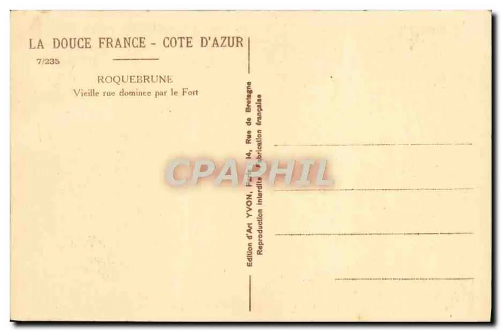 Roquebrune-Cap-Martin — Vieille rue dominée par le Fort — Édition d'Art Yvon - Verso