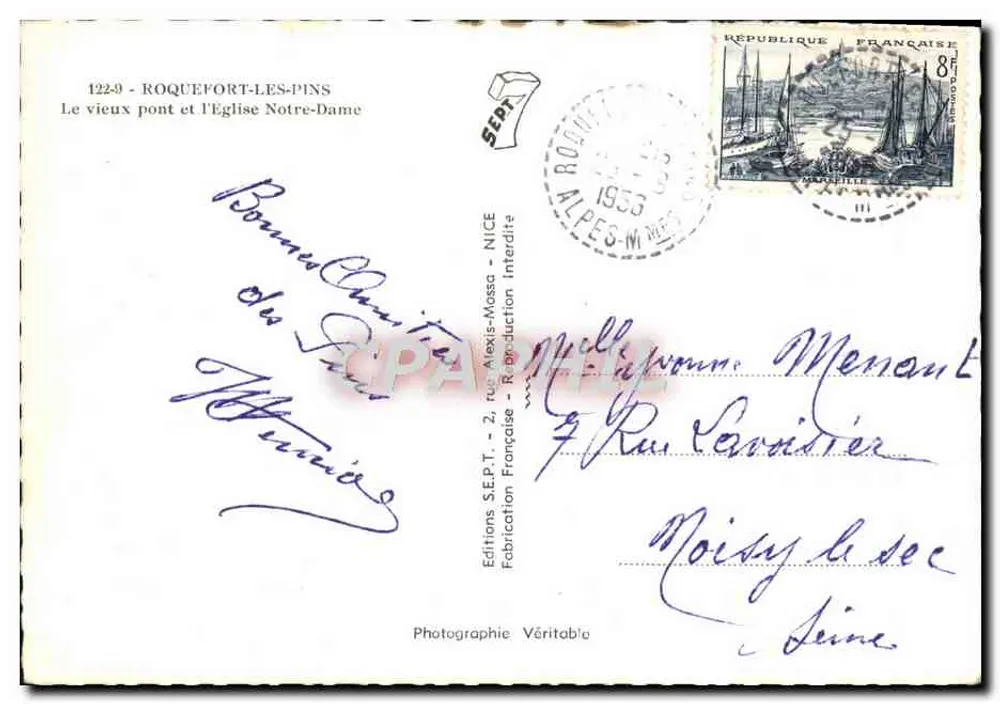 Roquefort-les-Pins — Der alte Brücke und die Kirche Notre-Dame — Editions S.E.P.T. - Rückseite