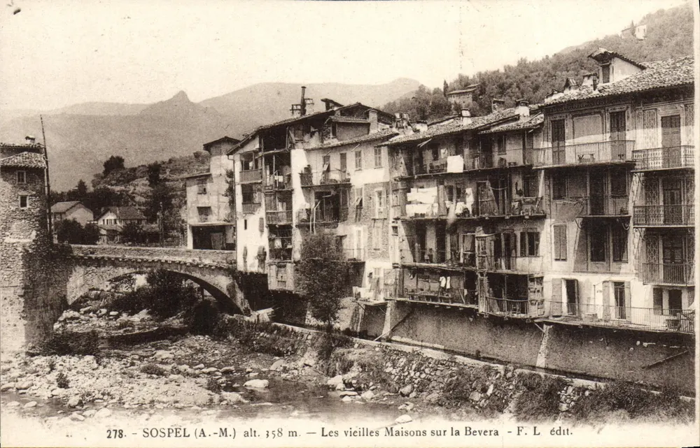 Sospél (A.-M.) — Die alten Häuser an der Bevera — F. L. édit. - Vorderseite