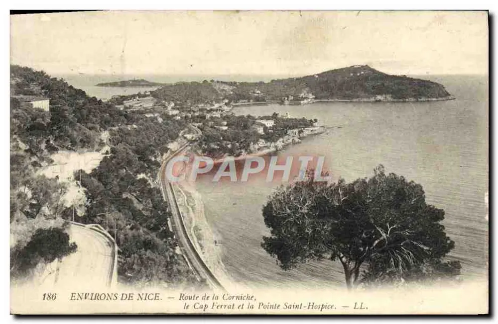 Umgebung von Nice — Route de la Corniche, Cap Ferrat und Pointe Saint-Hospice — LL. — N° 186 - Vorderseite