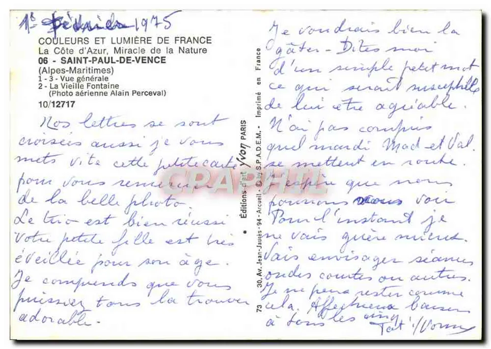 Saint-Paul-de-Vence — Luftbild und Brunnen — Éditions d'Art Yvon - Rückseite