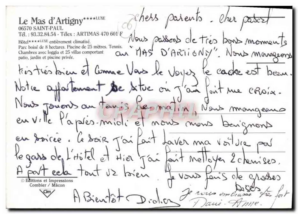 Le Mas d'Artigny — Hotel de luxo na floresta — Edições e Impressões Combier / Mâcon - Verso