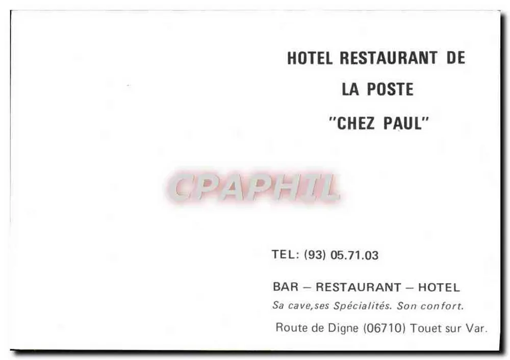 Chez Paul — Hotel Restaurante da Posta — Touet sur Var - Verso