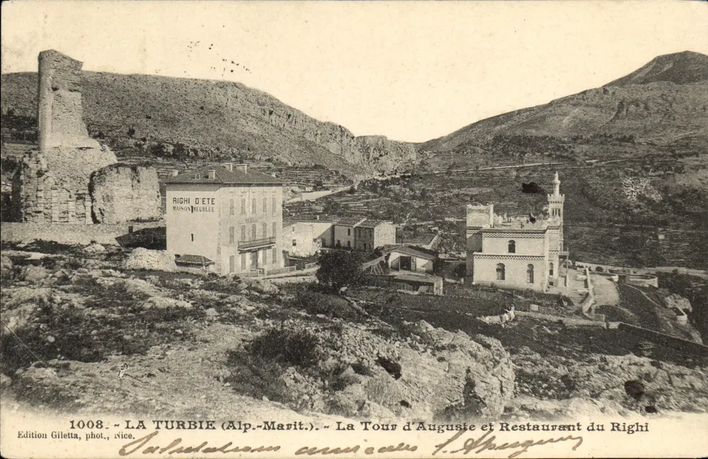 La Turbie (Alpes-Maritimes) — Die Turm von Augustus und Restaurant du Righi — Edition Giletta, phot. Nice, n° 1008 - Vorderseite