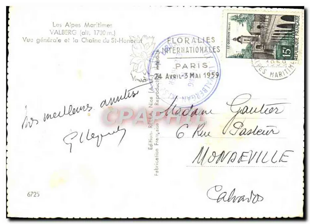 Valberg (alt. 1700 m.) — Vue générale et la Chaîne du St-Honoré — Édition Rella, Nice - Verso