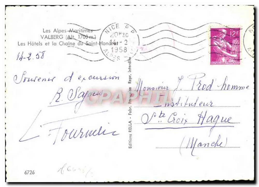 Les Meleées — vue d'hiver avec les hôtels et la chaîne du Saint-Honorat — Éditions Rella - Verso