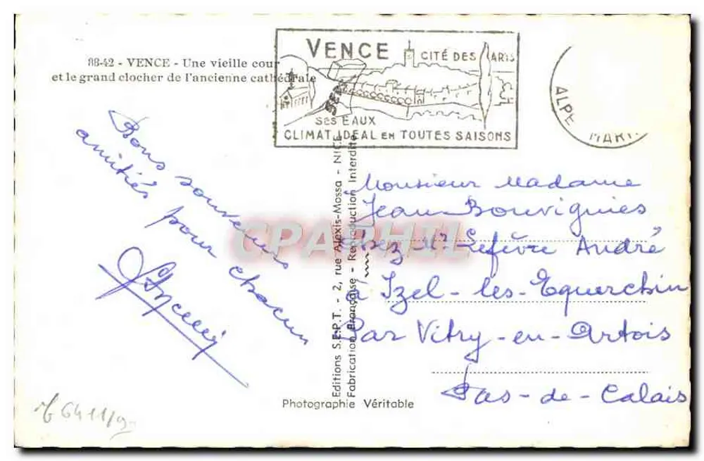 Vence - Eine alte Hofeinfahrt und der große Glockenturm der alten Kathedrale — Éditions S.E.P.T. - Reduktion verboten - Rückseite