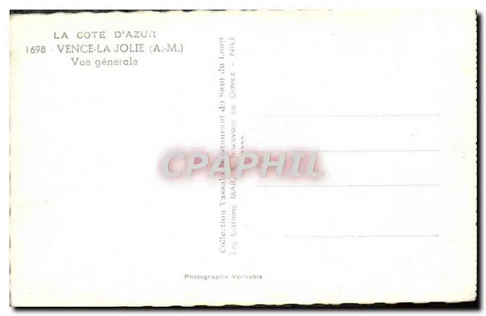 Vence-la-Jolie (A.M.) — Vista geral do Sant do Cimiez — Edições NILE - Verso