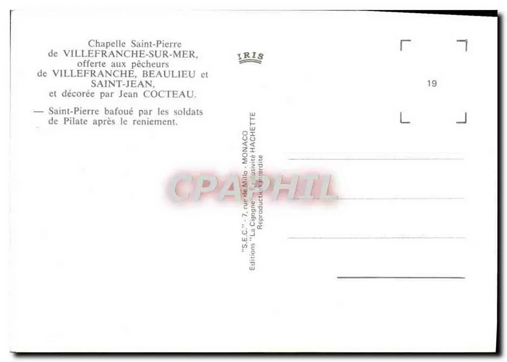 Kapelle Saint-Pierre in Villefranche-sur-Mer — dekoriert von Jean Cocteau — Hachette-Editionen - Rückseite