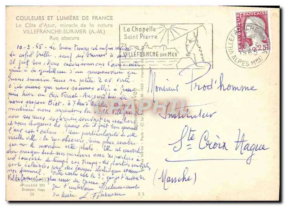 La Chapelle Saint Pierre — Rue obscure — Villefranche-sur-Mer (A.M.) - Achterkant