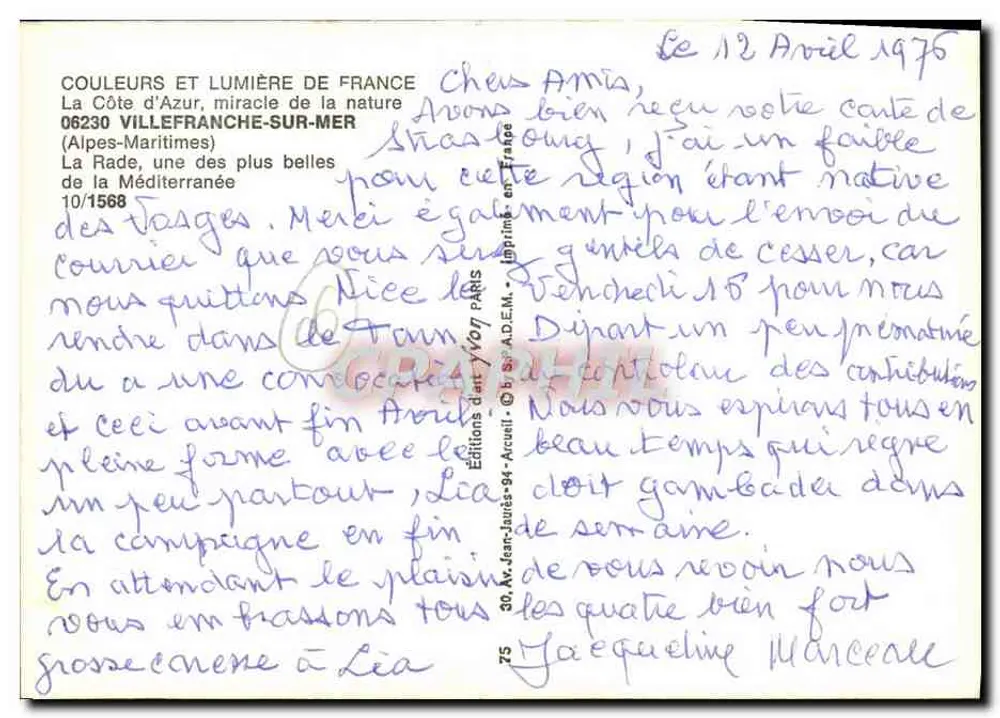 Villefranche-sur-Mer — La Côte d'Azur, miracle de la nature — Éditions d'art Arcueil - Verso