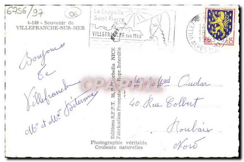 Villefranche-sur-Mer — vista panorâmica e hotel — Éditions S.E.P.T. 4-149 - Verso