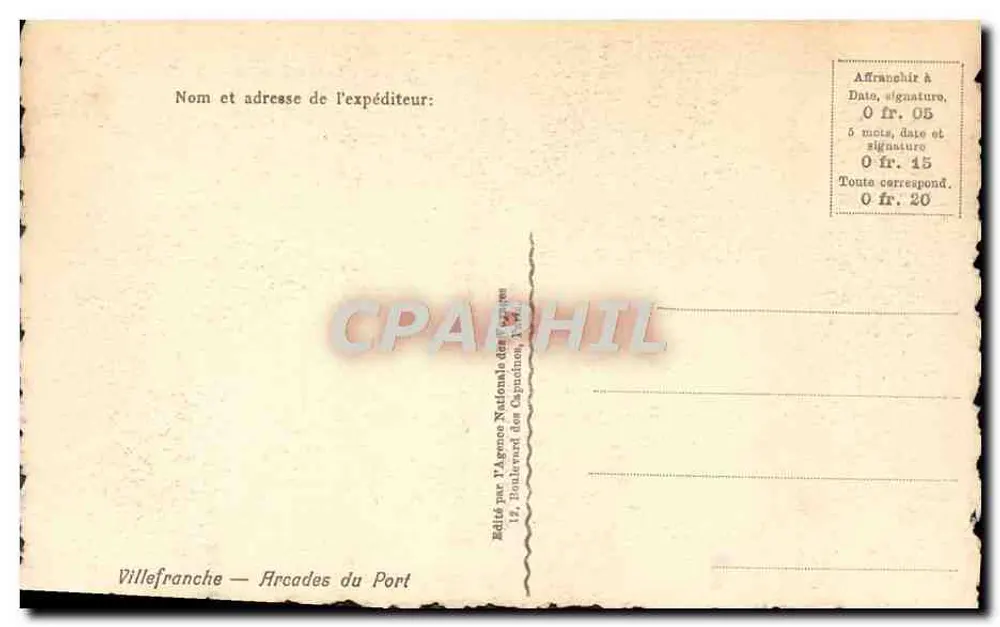 Villefranche — Arkaden am Hafen — Verlag der Nationalen Ansichtskartenagentur - Rückseite