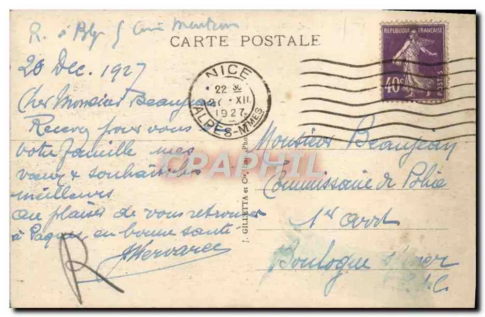 Villefranche - Cap Ferrat - Die Bucht und die Flotte — Verlag J. Gilletta, Nr. 299 - Rückseite