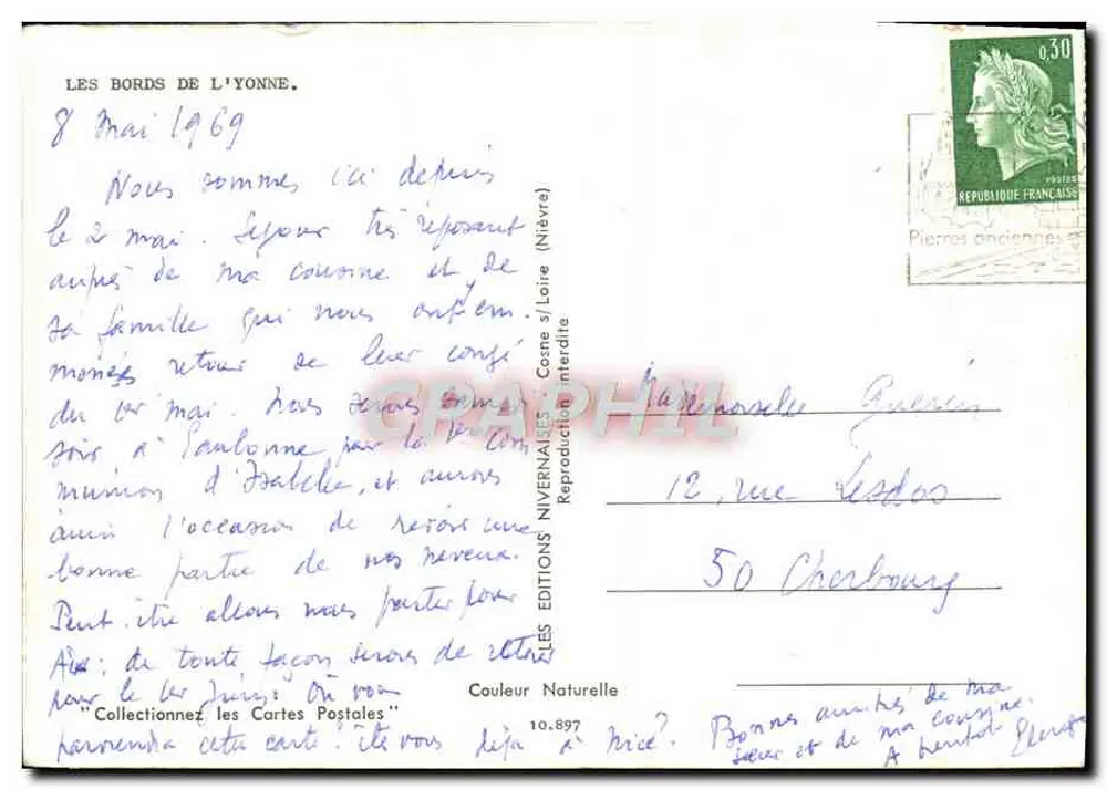 As margens da Yonne — Vista do rio com barco e pescadores — Edições Nivernaises, n° 10.897 - Verso