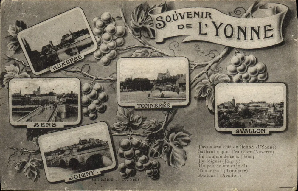 Auxerre, Sens, Tonnerre, Joigny, Avallon — Lembrete da Yonne — Coleção J. D., Sens - Frente