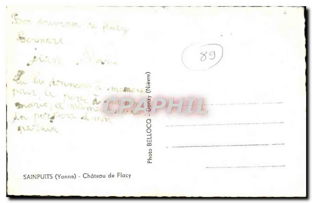 Sainpuits (Yonne) — Castelo de Flacy — Foto Bellocq (Donzy, Nièvre) n°89 - Verso