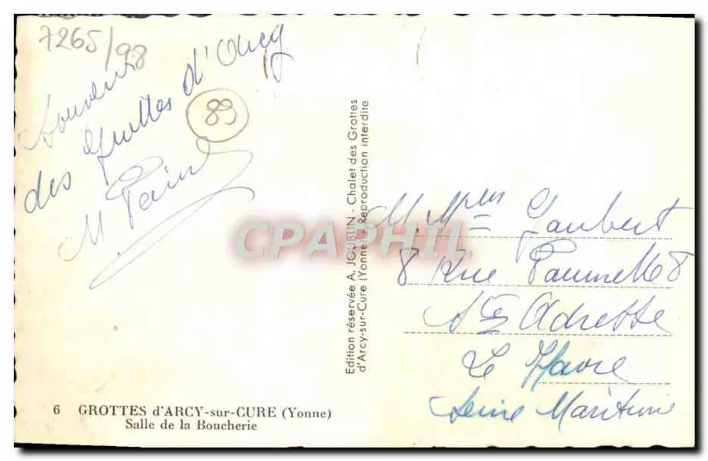 Höhlen von Arcy-sur-Cure — Prähistorischer Ort — Edition A. Jouhet (Yonne) - Rückseite