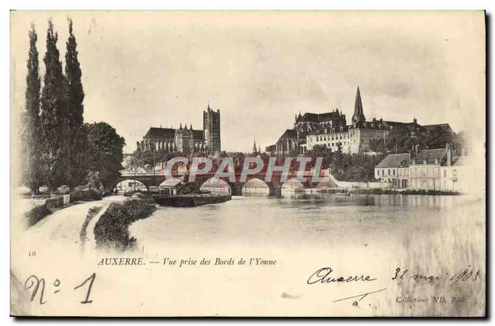 Auxerre — Vue prise des Bords de l'Yonne — éditeur imprimeur inconnu, N° 1 - Recto
