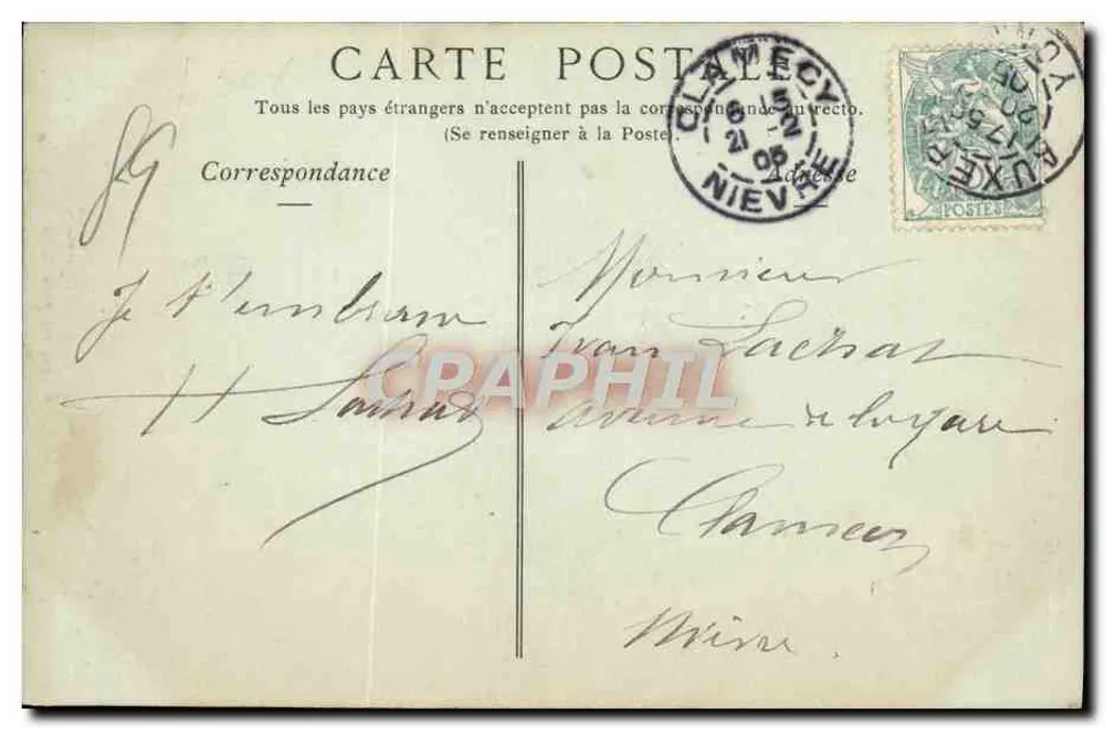 Auxerre — Die Uhr, Aufnahme aus der Rue de Paris — Cliché Botex, Verleger Toulout - Rückseite