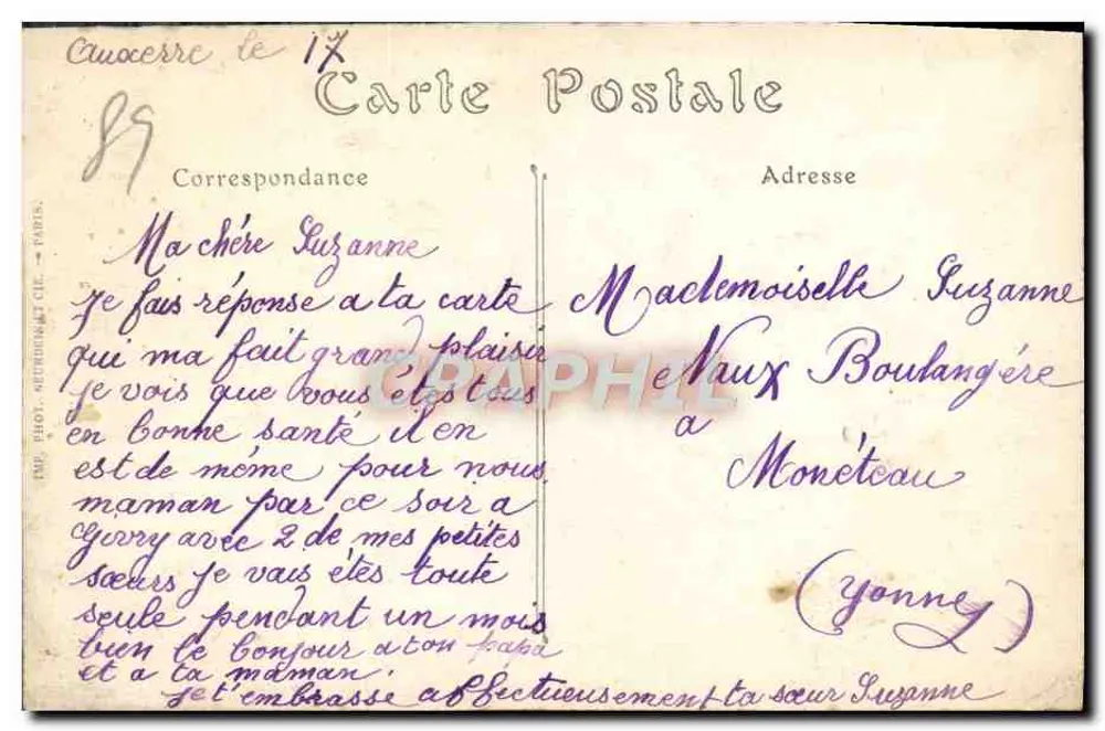 Auxerre — Posthotel und Fontaine-Platz — Toubor, Verlag - Rückseite