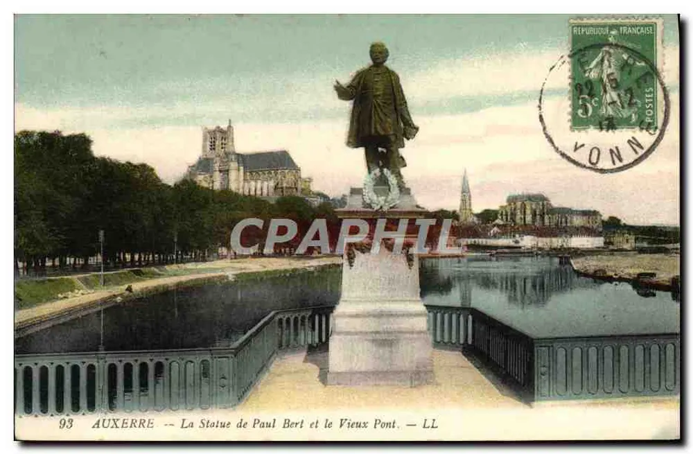 Auxerre — Die Statue von Paul Bert und der Alte Brücke — LL - Vorderseite